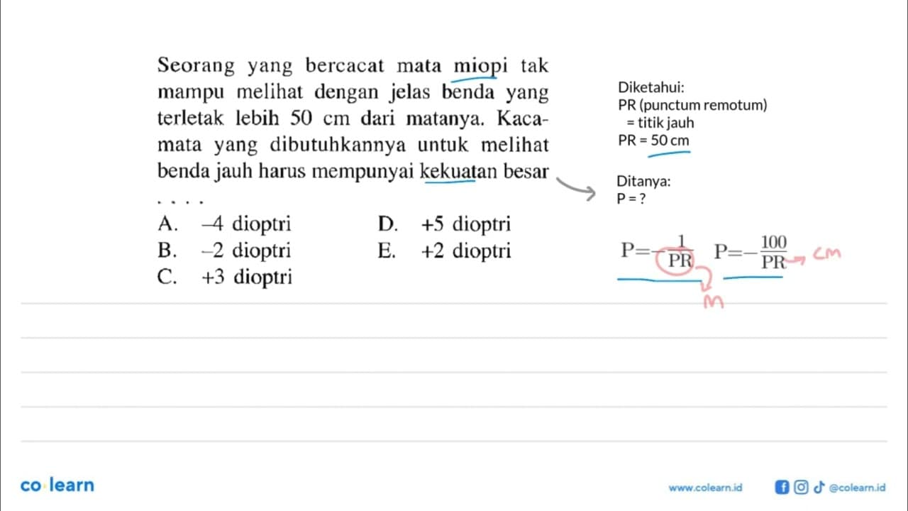 Seorang yang bercacat mata miopi tak mampu melihat dengan