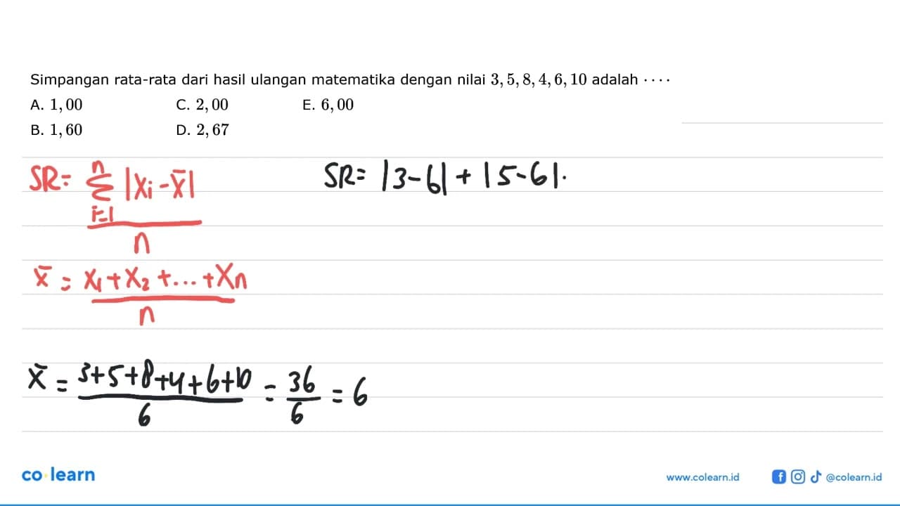 Simpangan rata-rata dari hasil ulangan matematika dengan