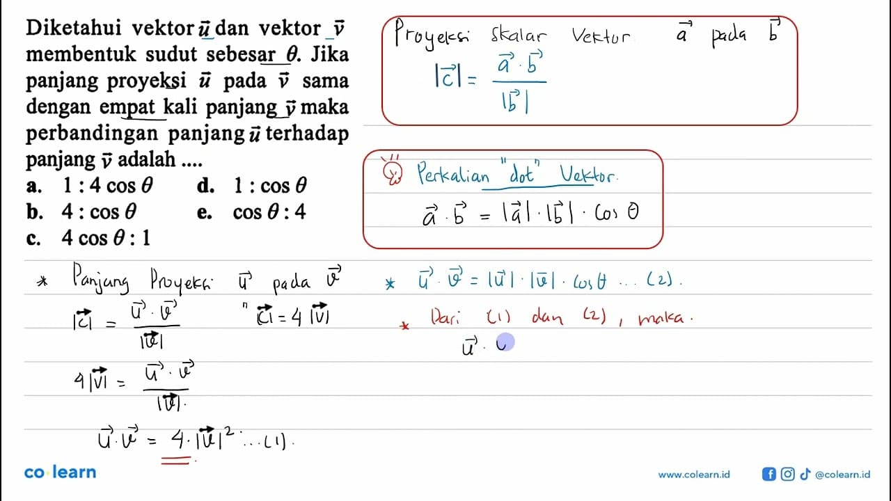 Diketahui vektor u dan vektor v membentuk sudut sebesar