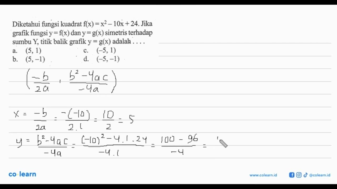 Diketahui fungsi kuadrat f(x) = x^2 - 10x + 24. Jika grafik