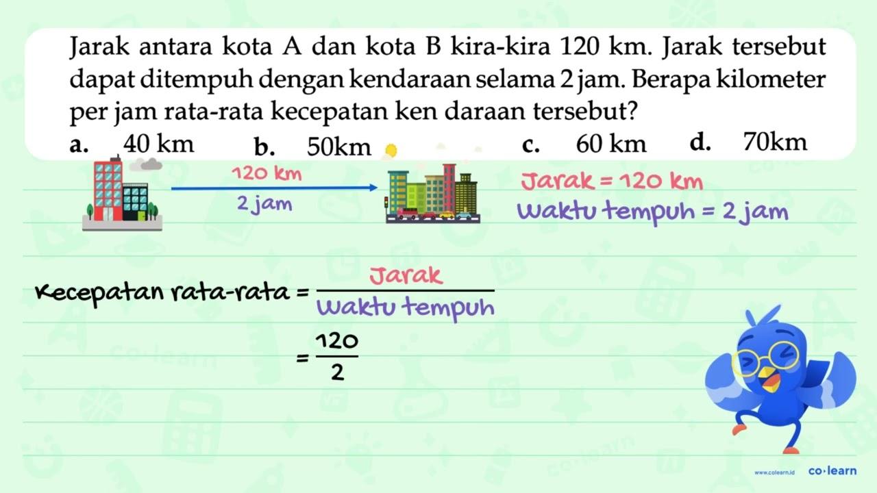 Jarak antara kota A dan kota B kira-kira 120 km. Jarak