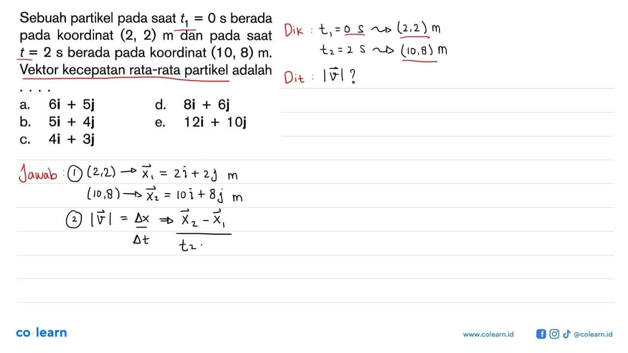 Sebuah partikel pada saat t1=0 s berada pada koordinat