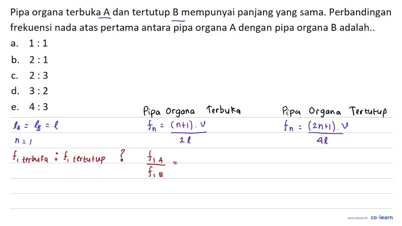 Pipa organa terbuka A dan tertutup B mempunyai panjang yang