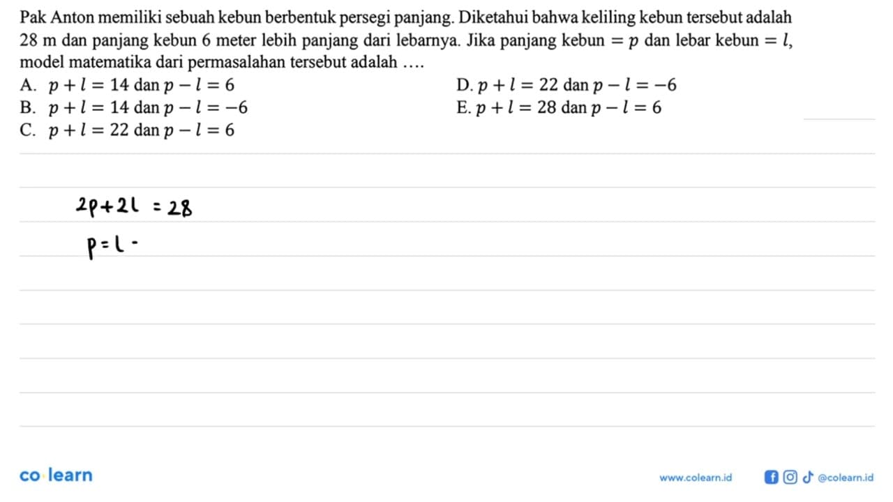 Pak Anton memiliki sebuah kebun berbentuk persegi panjang.