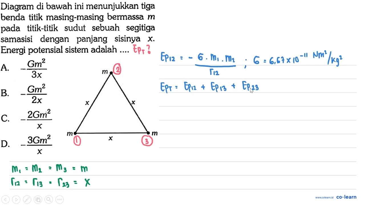 Diagram di bawah ini menunjukkan tiga benda titik