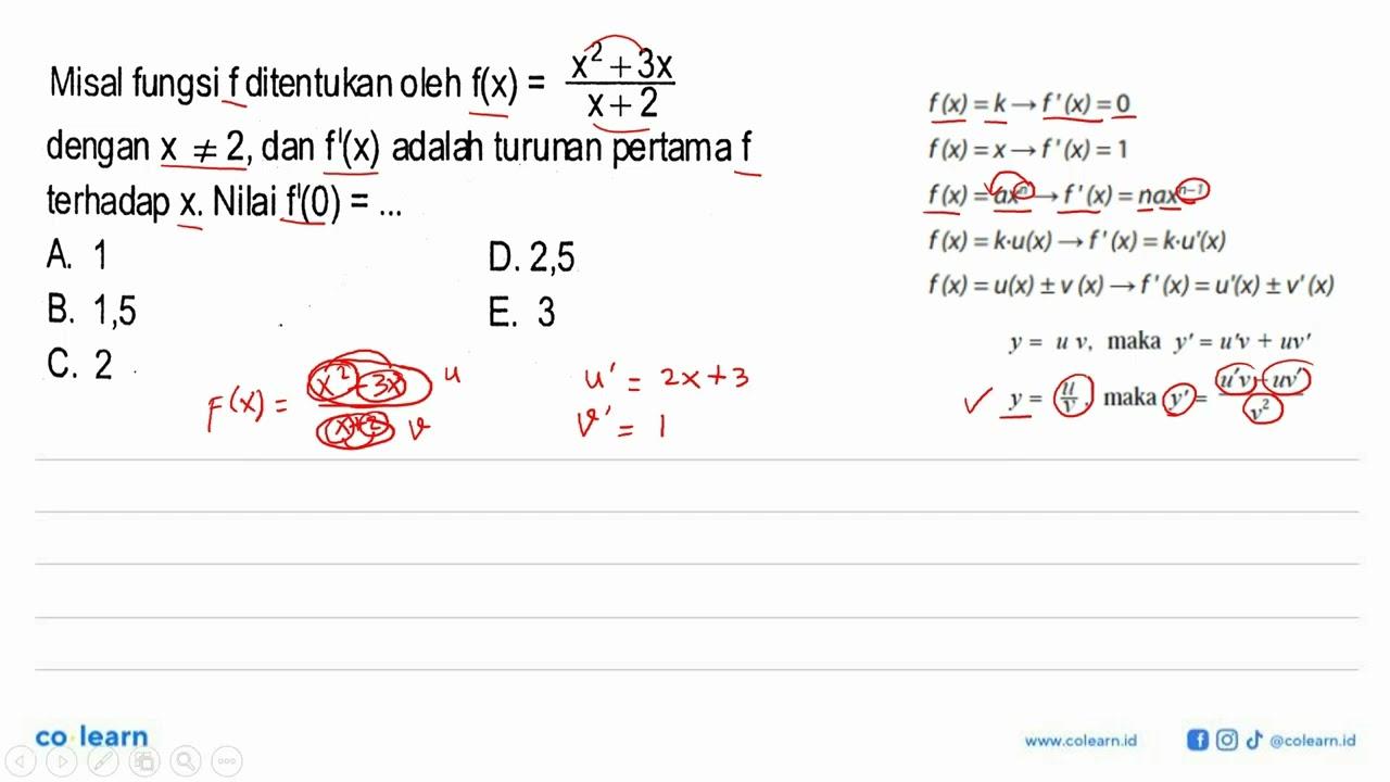 Misal fungsi f ditentukan oleh f(x)=(x^2+3x)/(x+2) dengan