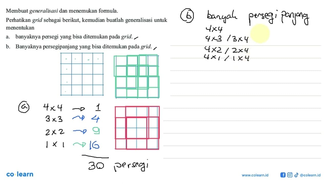 Membuat generalisasi dan menemukan formula. Perhatikan grid