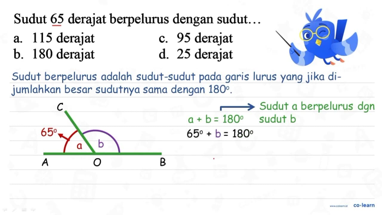 Sudut 65 derajat berpelurus dengan sudut...