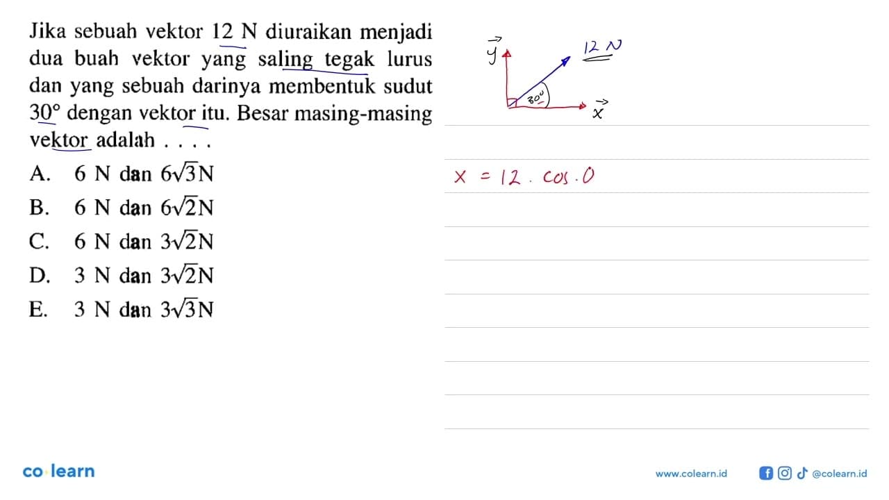 Jika sebuah vektor 12 N diuraikan menjadi dua buah vektor