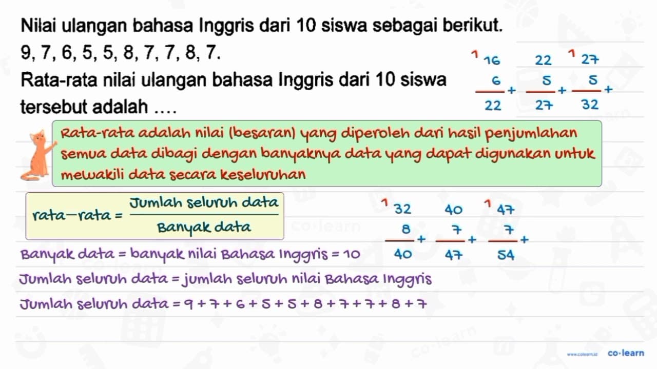 Nilai ulangan bahasa Inggris dari 10 siswa sebagai berikut.