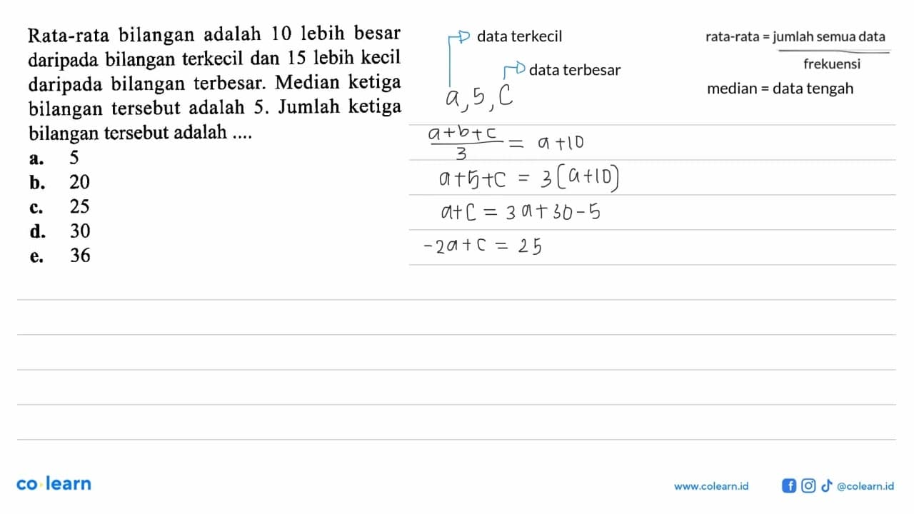 Rata-rata bilangan adalah 10 lebih besar daripada bilangan