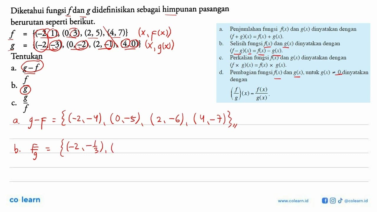 Diketahui fungsi f dan g didefinisikan sebagai himpunan