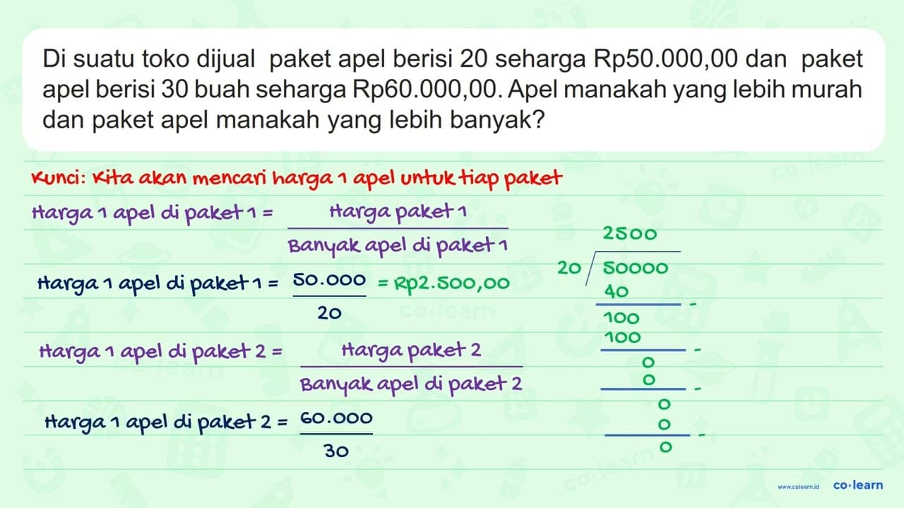 Di suatu toko dijual paket apel berisi 20 seharga