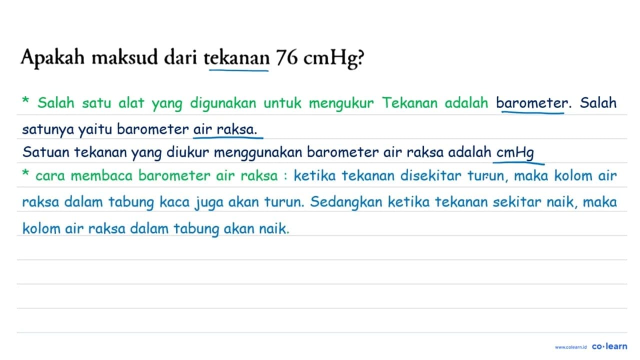 Apakah maksud dari tekanan 76 cmHg?
