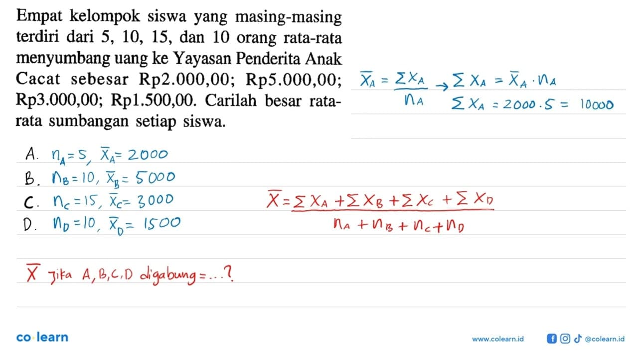 Empat kelompok siswa yang masing-masing terdiri dari 5, 10,