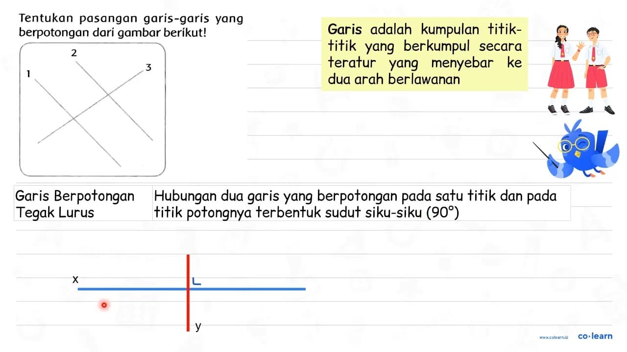 Tentukan pasangan garis-garis yang berpotongan dari gambar