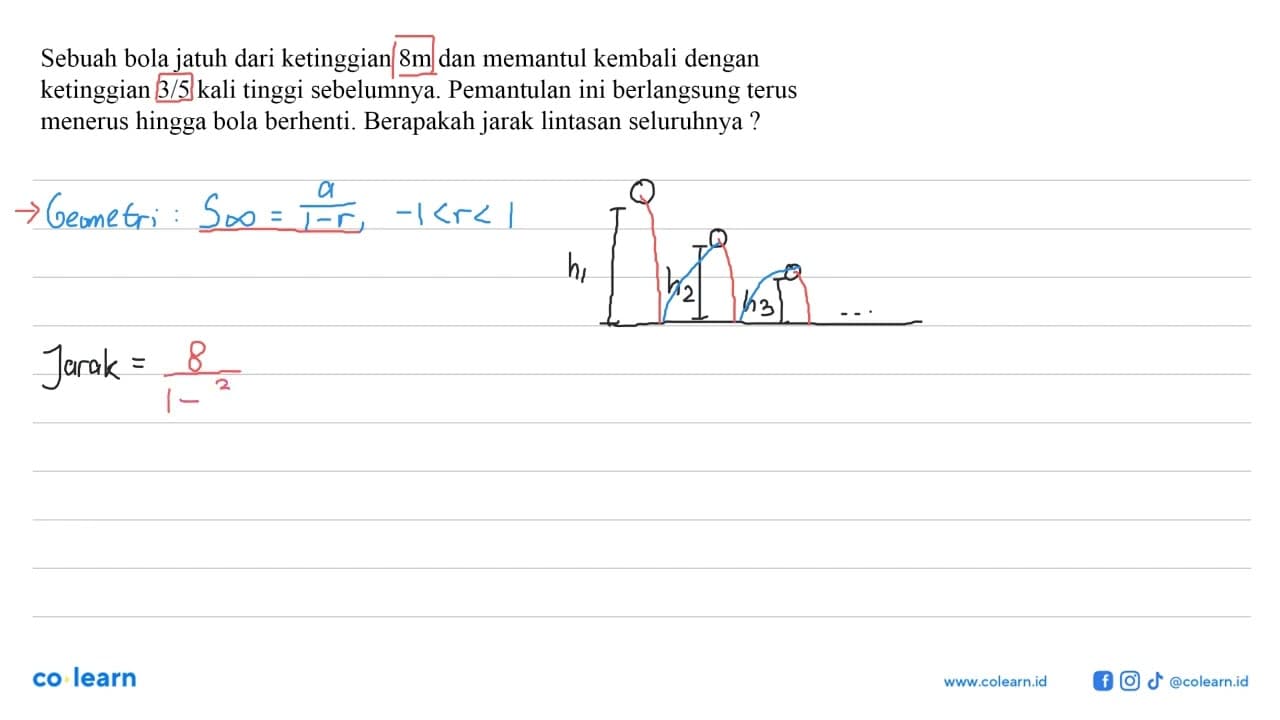 Sebuah bola jatuh dari ketinggian 8m dan memantul kembali