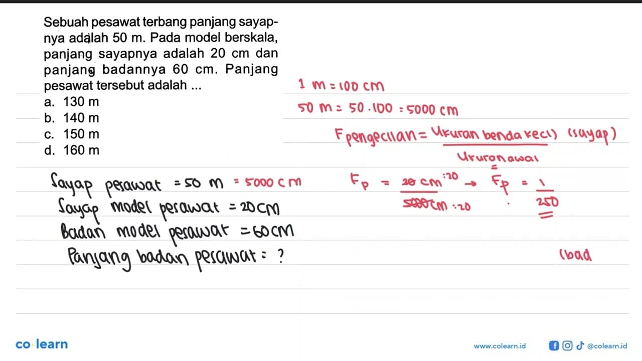 Sebuah pesawat terbang panjang sayapnya adalah 50 m. Pada