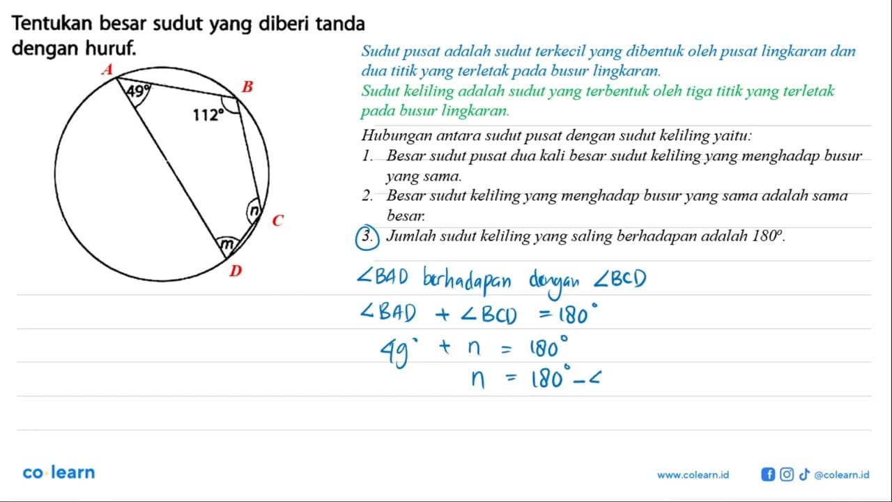 Tentukan besar sudut yang diberi tanda dengan huruf. 49 112