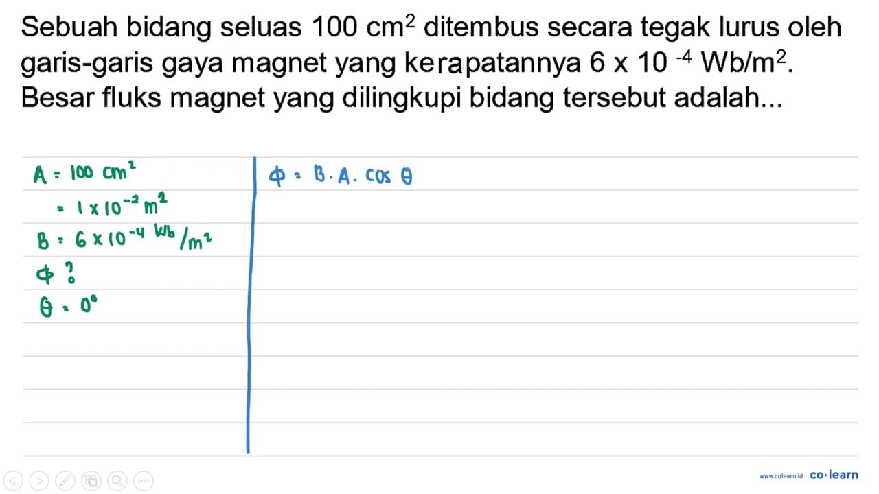 Sebuah bidang seluas 100 cm^(2) ditembus secara tegak lurus