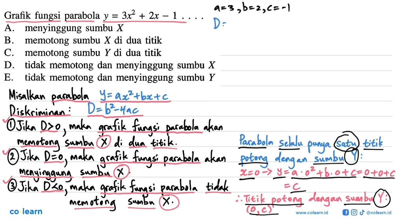 Grafik fungsi parabola y=3x^2+2x-1....