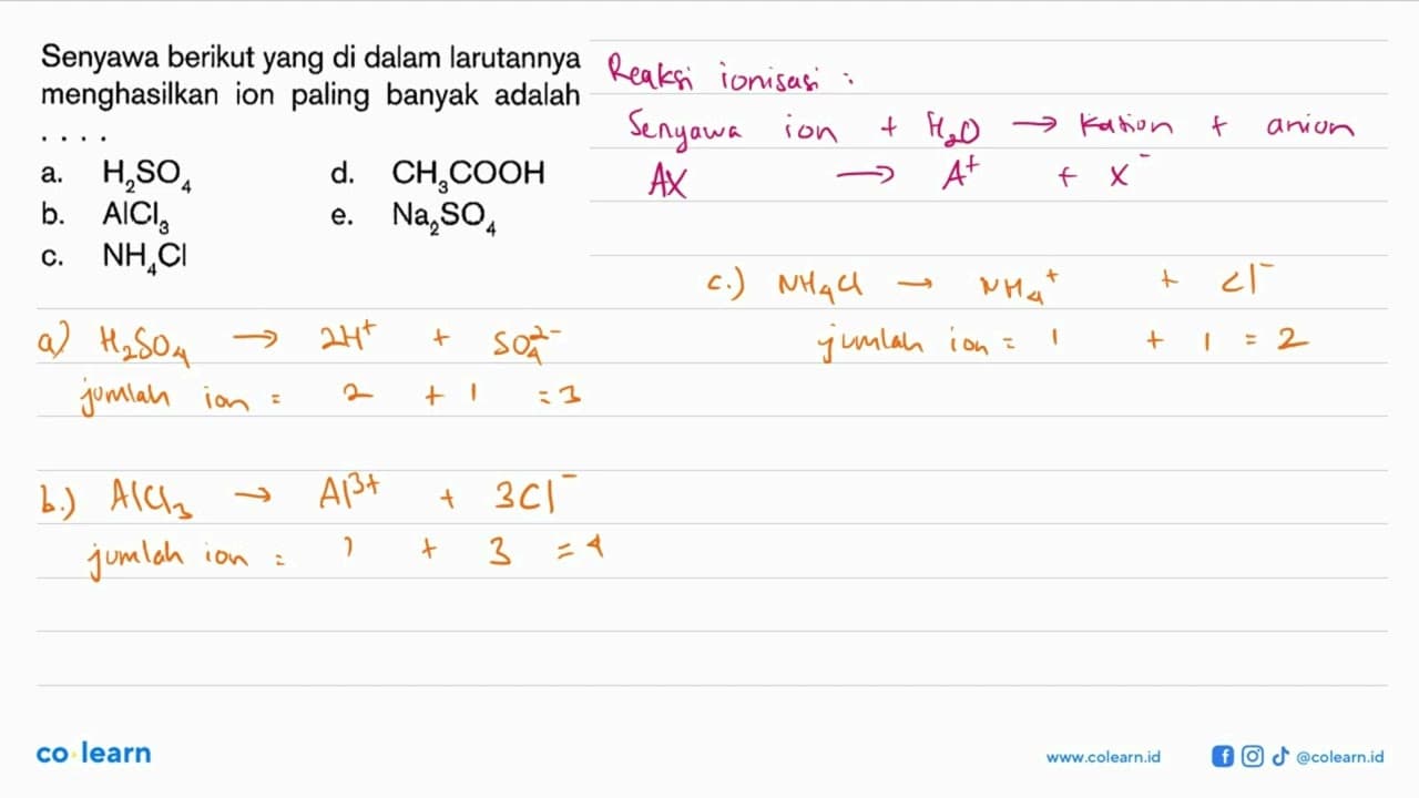 Senyawa berikut yang di dalam larutannya menghasilkan ion