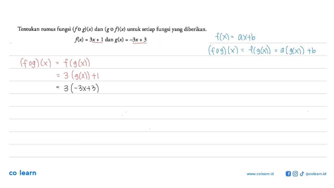 Tentukan rumus fungsi (fog)(x) dan (gof)(x) untuk setiap