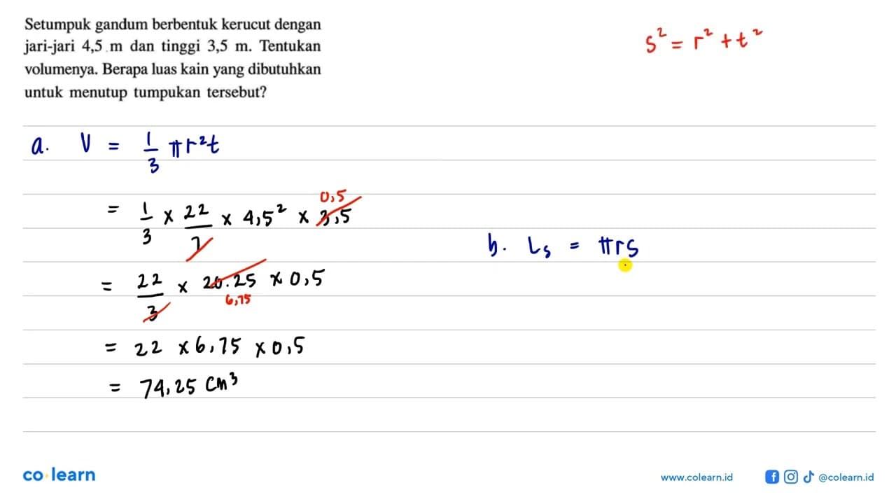 Setumpuk gandum berbentuk kerucut dengan jari-jari 4,5 m