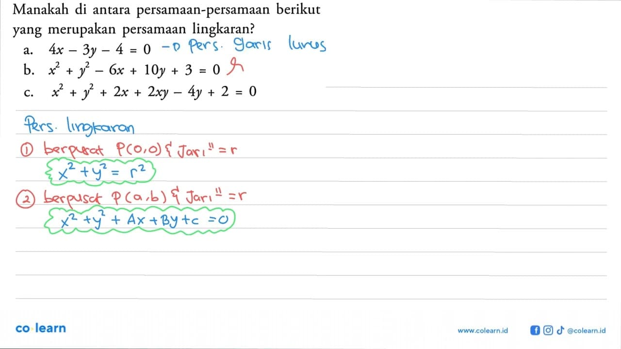 Manakah di antara persamaan-persamaan berikut yang