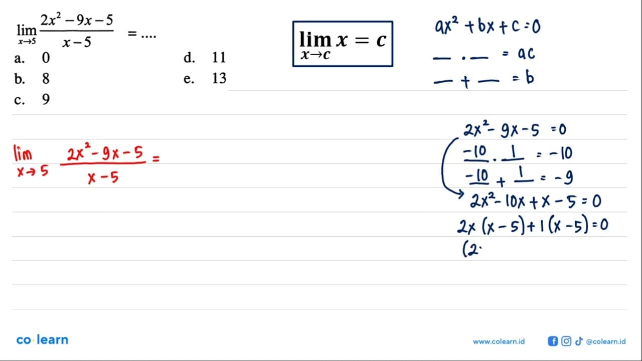 lim x->5 (2x^2-9x-5)/(x-5)=...