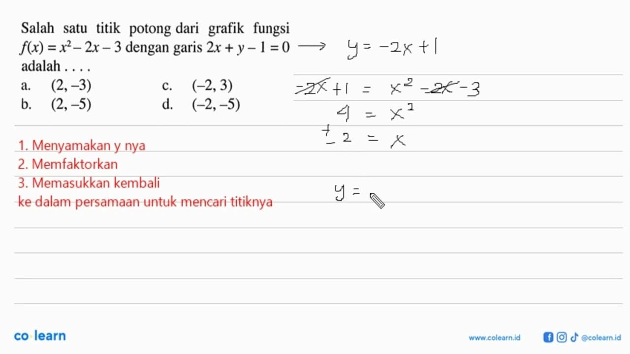 Salah satu titik potong dari grafik fungsi f(x)=x^2-2x-3