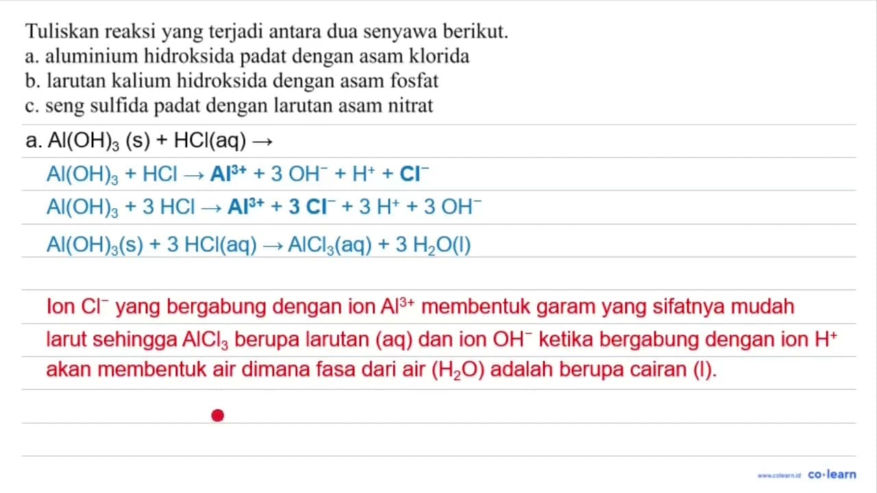 Tuliskan reaksi yang terjadi antara dua senyawa berikut. a.