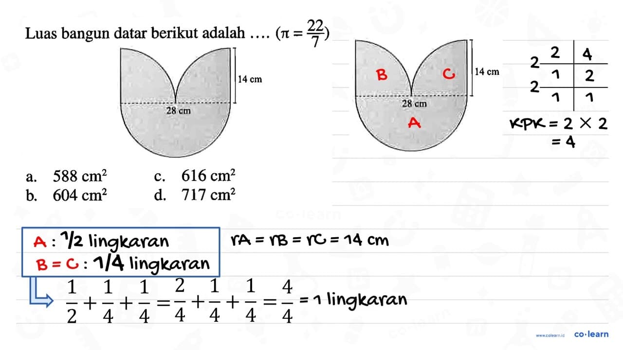 Luas bangun datar berikut adalah ... (pi = 22/7)