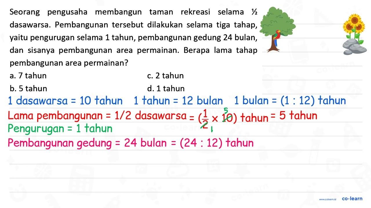 Seorang pengusaha membangun taman rekreasi selama 1/2