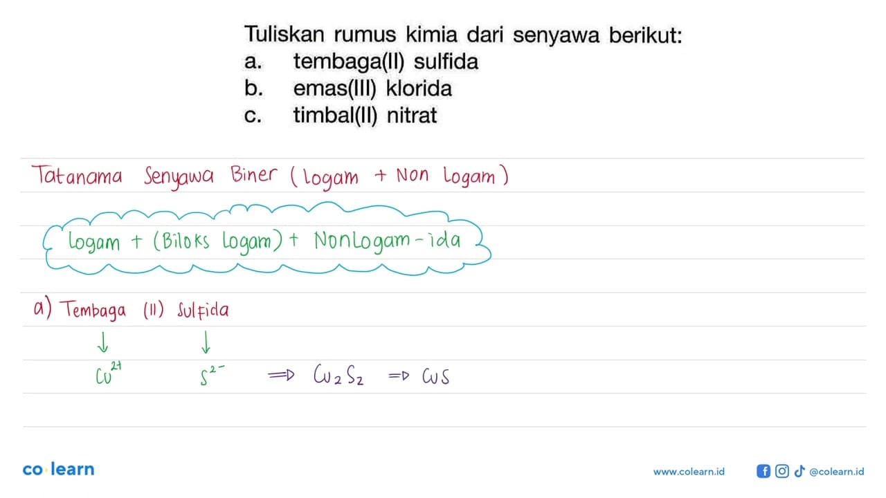 Tuliskan rumus kimia dari senyawa berikut:a. tembaga(II)