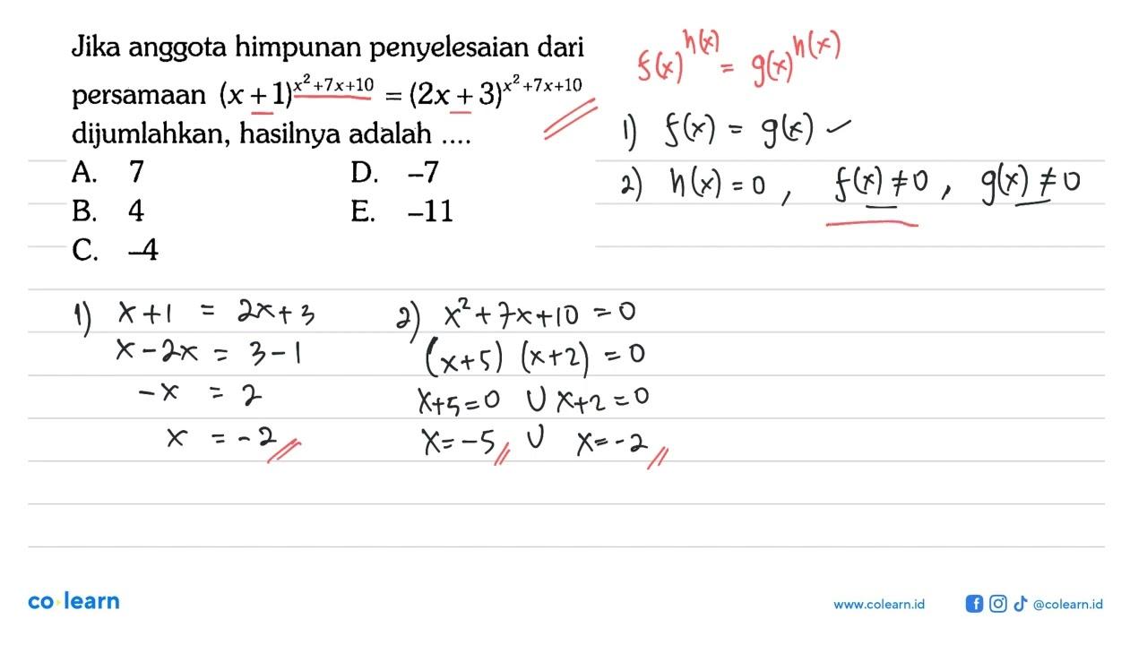 Jika anggota himpunan penyelesaian dari persamaan