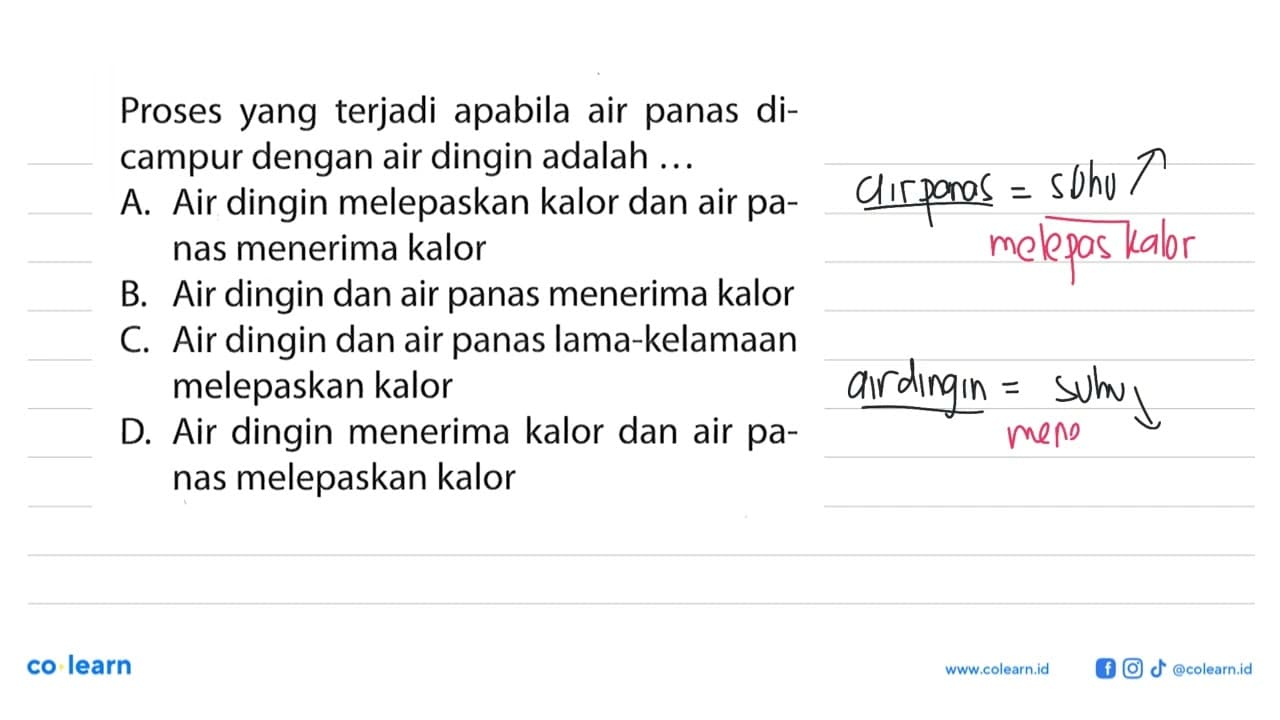 Proses yang terjadi apabila air panas dicampur dengan air