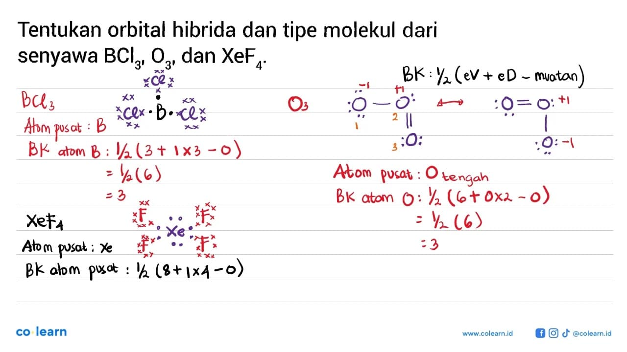 Tentukan orbital hibrida dan tipe molekul dari senyawa