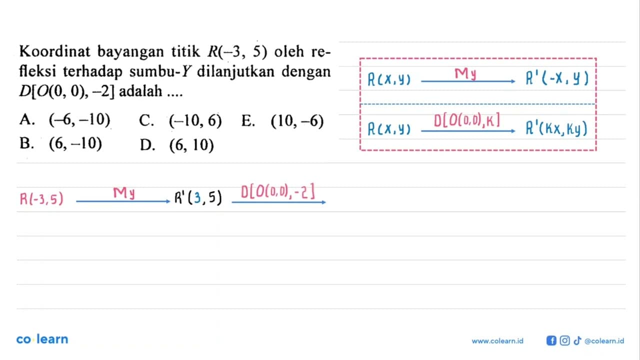 Koordinat bayangan titik R(-3,5) oleh refleksi terhadap