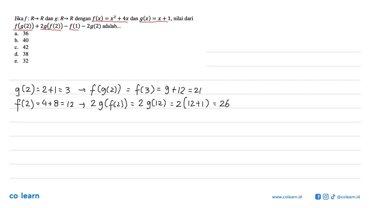 Jika f: R -> R dan g: R -> R dengan f(x)=x^2+4 x dan