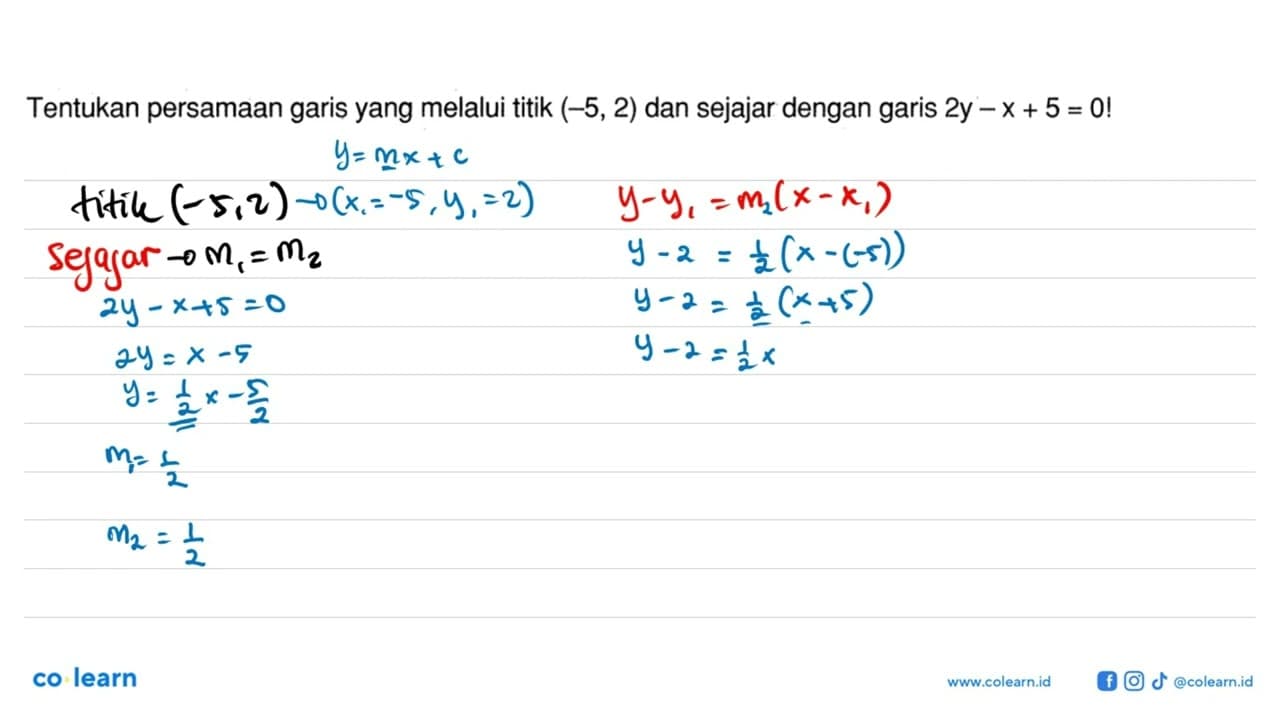 Tentukan persamaan garis yang melalui titik (-5,2) dan