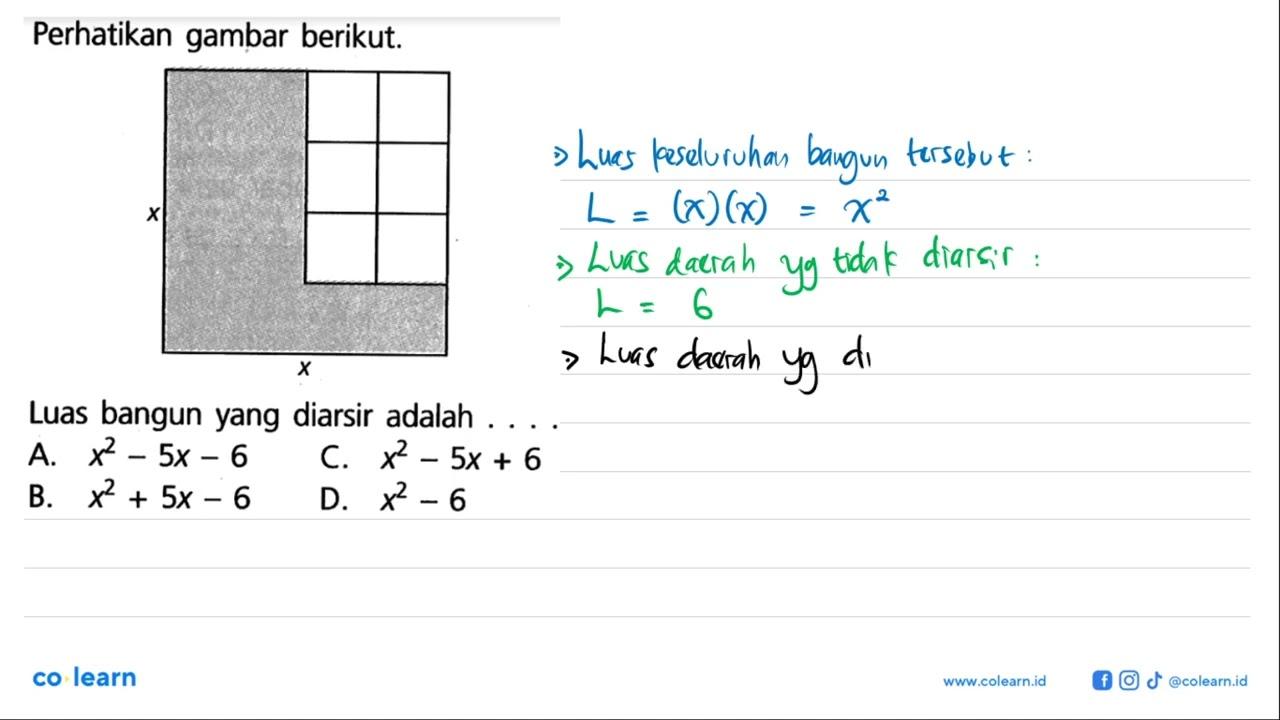 Perhatikan gambar berikut. x x Luas bangun yang diarsir