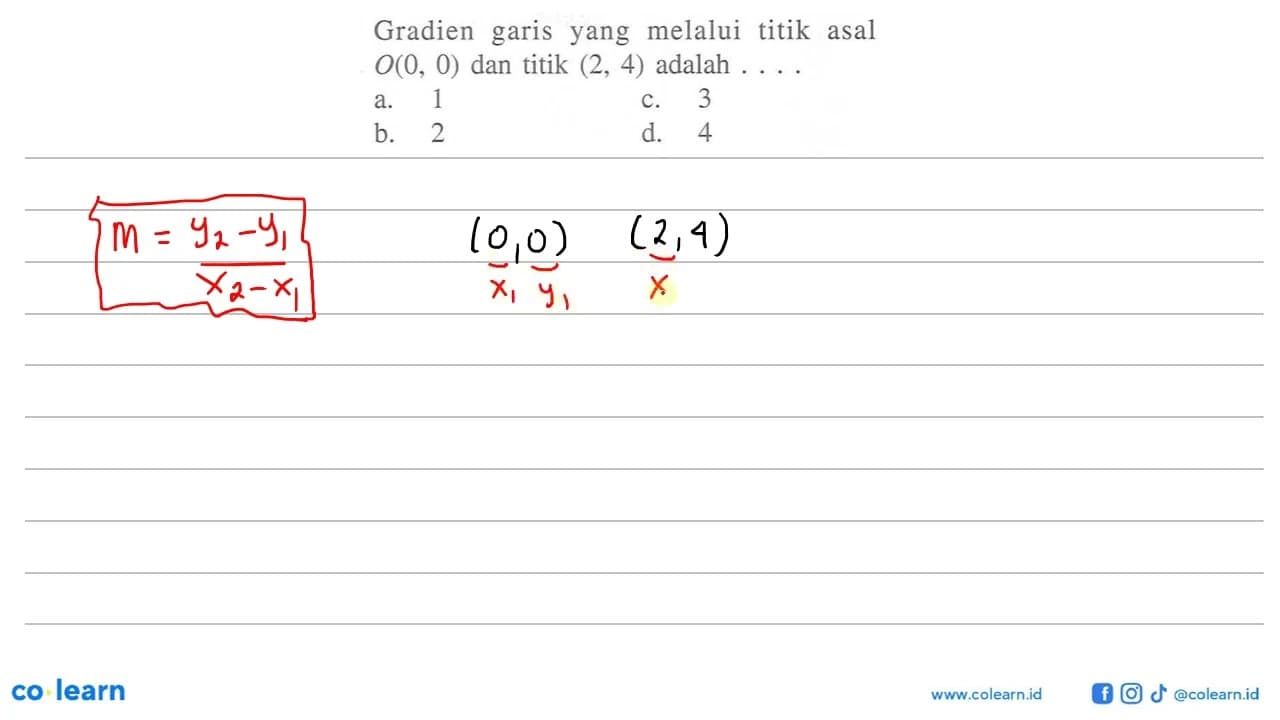 Gradien garis yang melalui titik asal O(0,0) dan titik