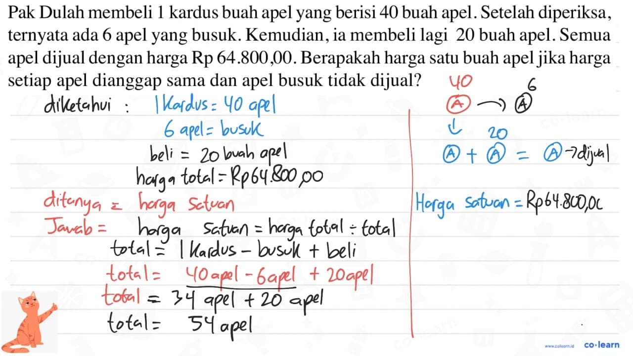 Pak Dulah membeli 1 kardus buah apel yang berisi 40 buah