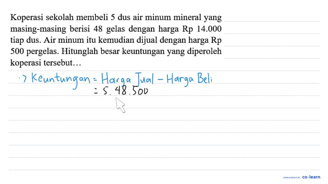 Koperasi sekolah membeli 5 dus air minum mineral yang