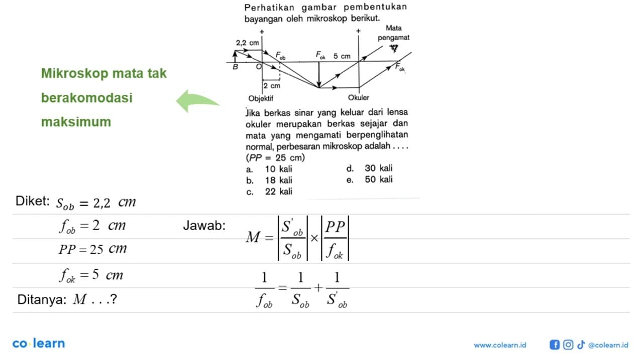 Perhatikan gambar pembentukan bayangan oleh mikroskop