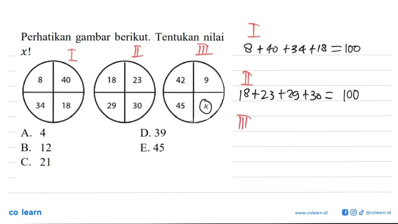 Perhatikan gambar berikut. Tentukan nilai x! 8 40 18 23 42