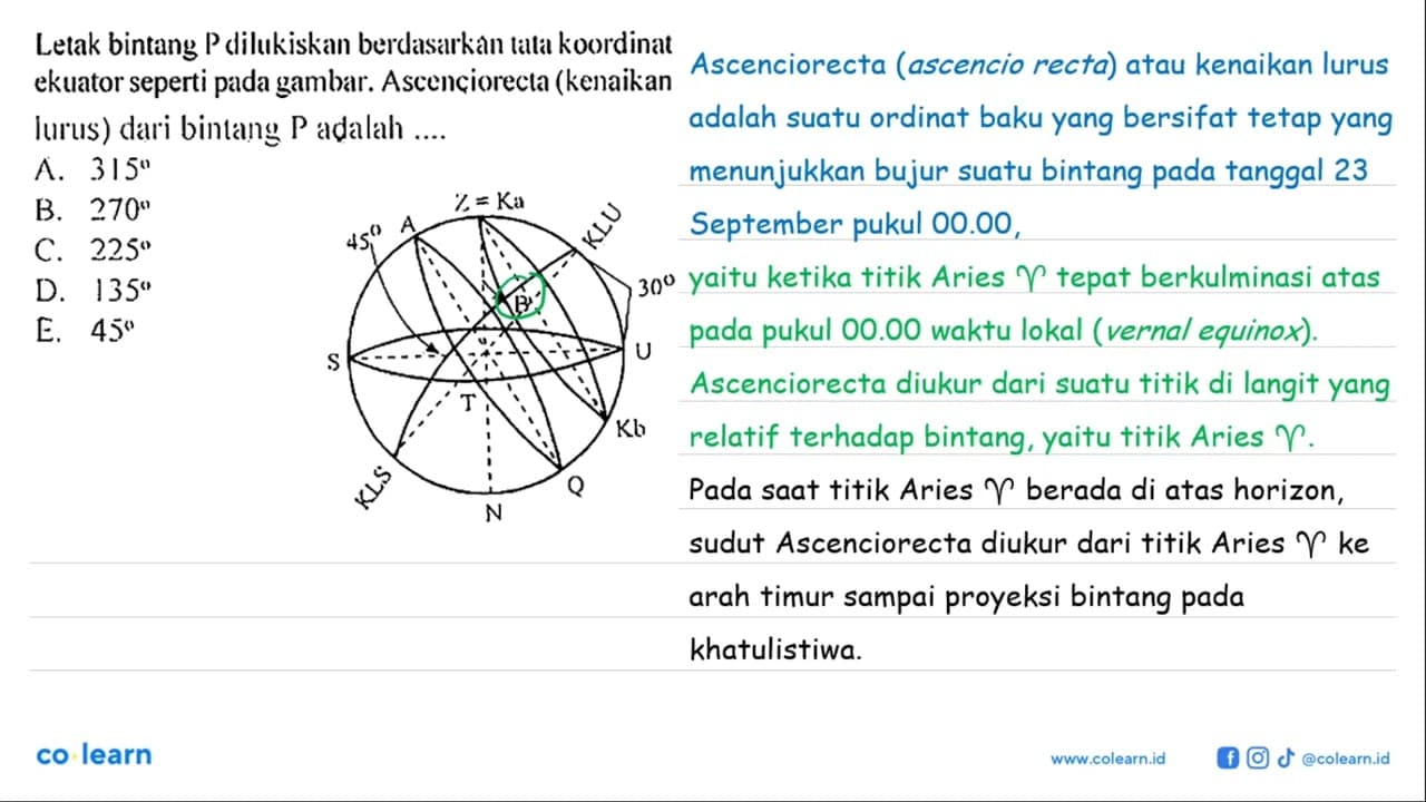 Letak bintang P dilukiskian berdasarkan tata koordinat