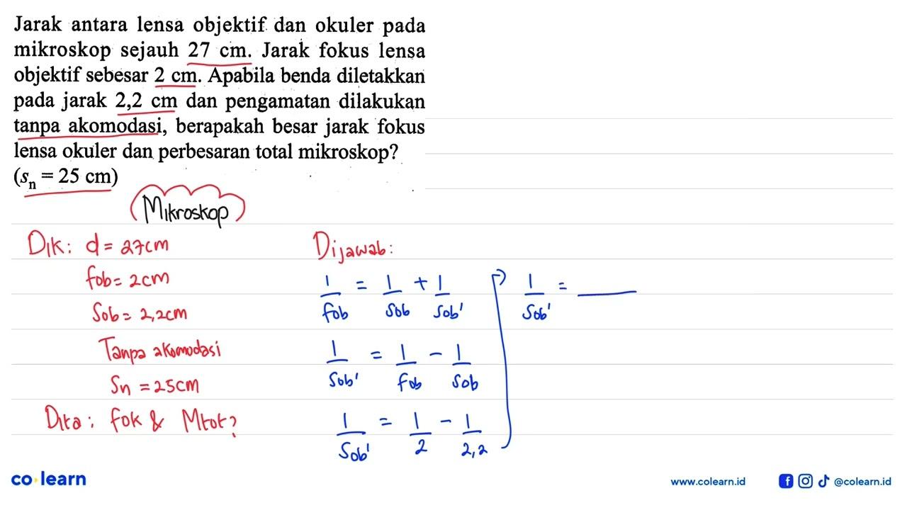 Jarak antara lensa objektif dan okuler pada mikroskop