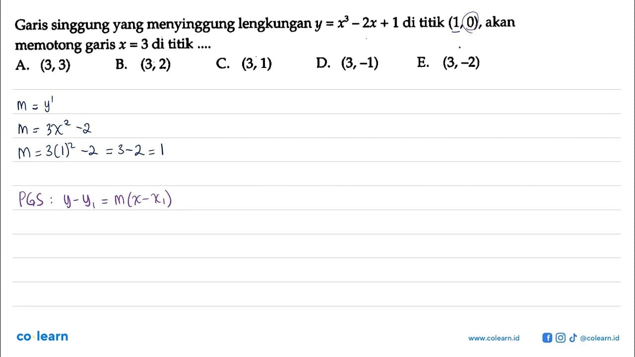 Garis singgung yang menyinggung lengkungan y=x^3-2 x+1 di